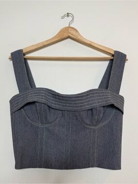 Coolrated Miami Structured Bustier Linen Blend Denim Crop Top Thick Strap Tank
